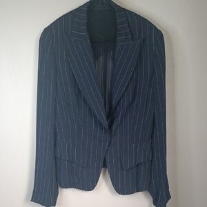Gianfranco Ferre Navy Pinstripe Sheer Viscose Silk Mesh Lining Jacket Size M-L